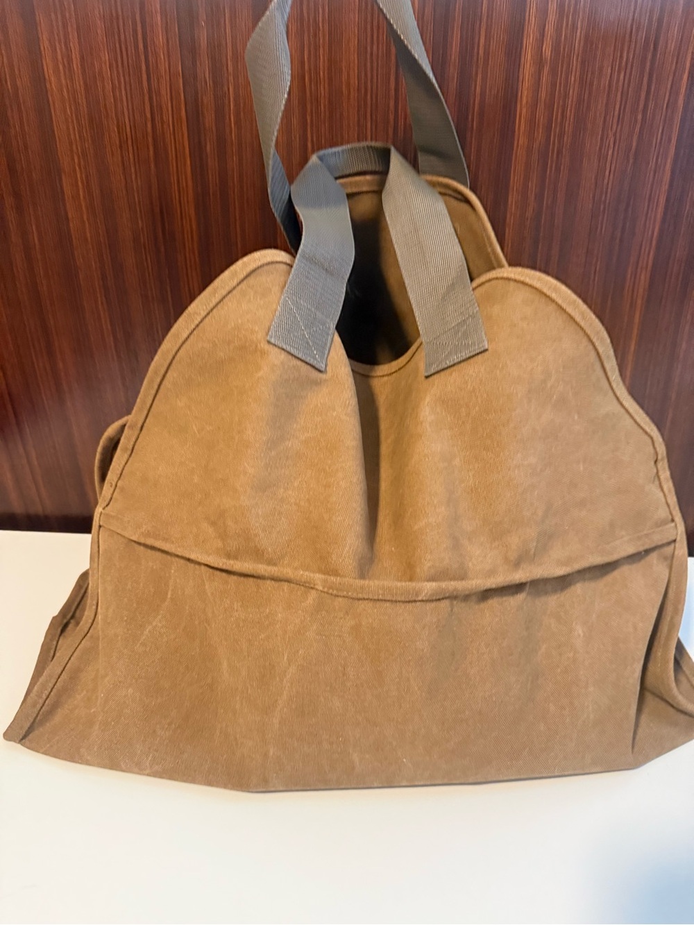 Unbranded Men's Tan Canvas Duffel with Gray Webbing Handles
